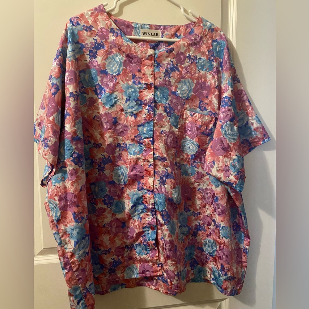 Winlar Women's Floral Top - Pink and Blue